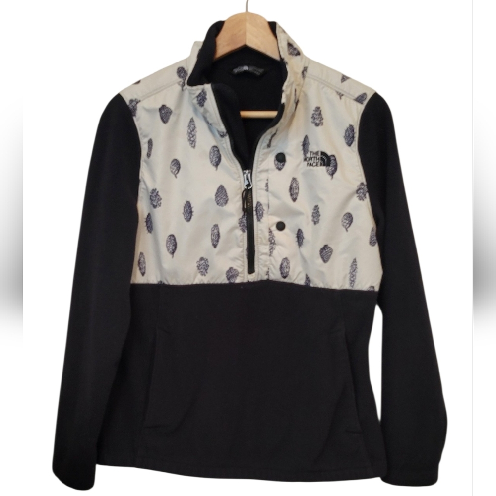 The North Face Women's Denali Fleece Jacket Black White Pinecone Print Size M
